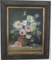 Edna Bizon, oil on canvas, Flowers in a Terracotta Jug, 18.5ins x 14ins