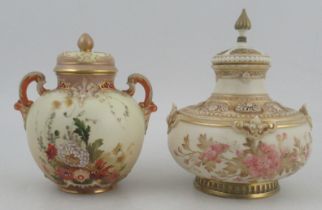 Two Royal Worcester blushed ivory covered vases, decorated with flowers, one with associated