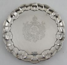 A Mappin and Webb silver tray, of circular form with ogee border, engraved to the centre with