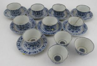 Eleven Chinese porcelain tea bowls, and eight saucers, decorated in blue and white, Artemisia marked