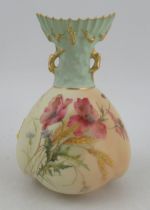 A Royal Worcester blush ivory coral vase, decorated with poppies, bearing monogram Edward Raby,