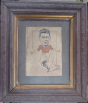 Syd Jordan, caricature of a footballer, 7ins x 5ins