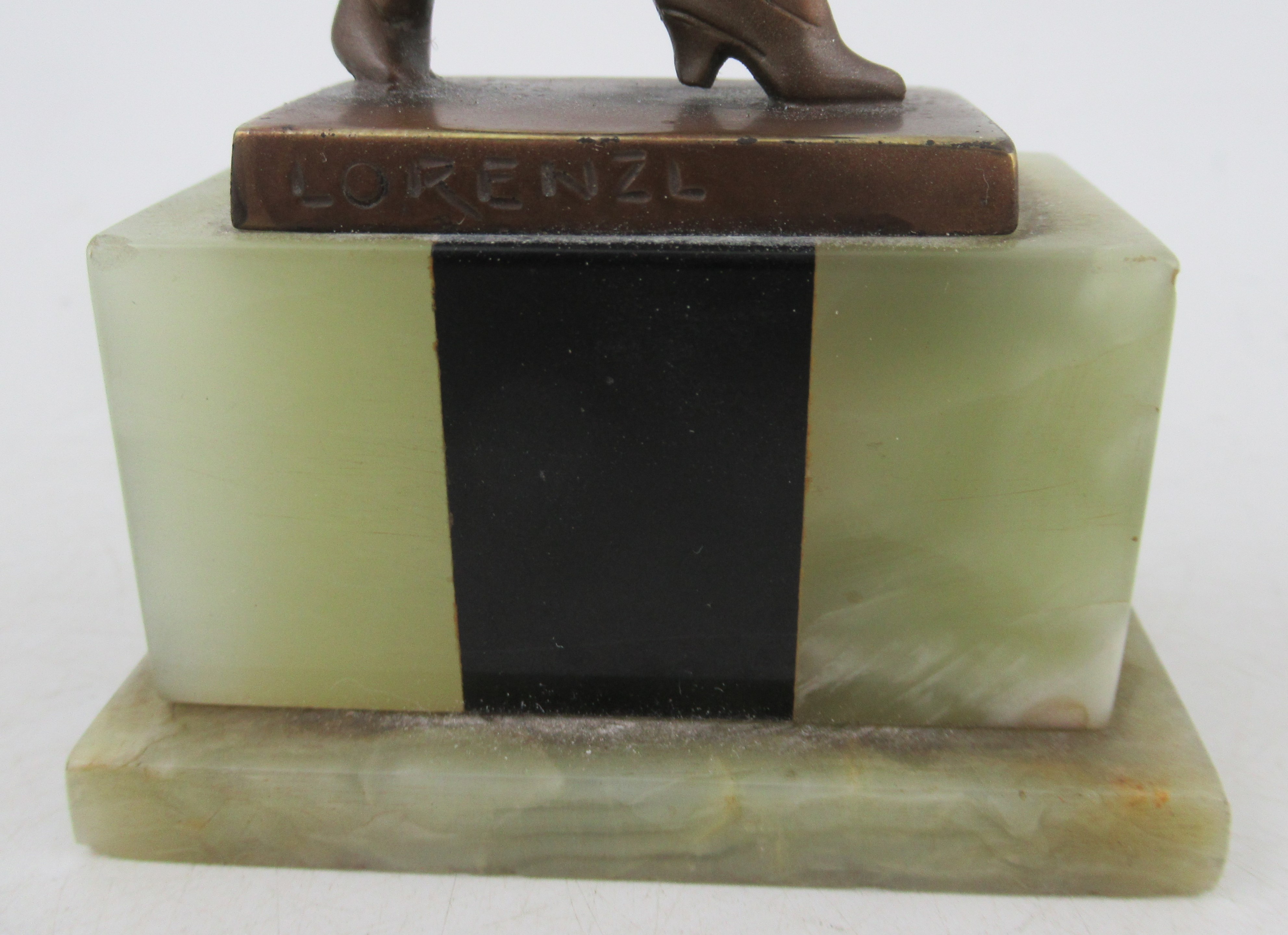 Lorenzl, a patinated bronze and ivorine figure, of a stylish Art Deco woman, signed to bronze - Image 2 of 7