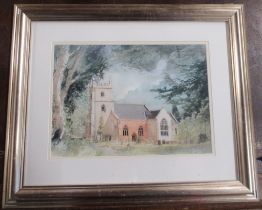 David Birtwhistle, watercolour, Kempsey Church, 10.5ins x 14.5ins, together with a print of