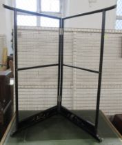 An ebonised two fold screen/towel rail, with gilt decoration, height 49ins, each panel width 29ins