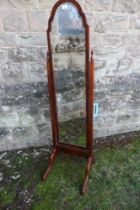 A mahogany framed cheval mirror, height 61ins