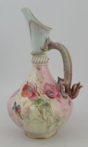 A Royal Worcester blush ivory ewer, decorated with poppies and butterfly, monogramed Edward Raby,