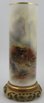 A Royal Worcester cylindrical vase, decorated with Highland cattle in landscape by John Stinton,