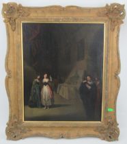 A 19th century English School, oil on canvas, interior scene with figures, 21ins x 16.5ins