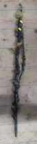 An Eastern walking stick or staff, possibly Japanese, with knurrs and burrs carved and gilded with