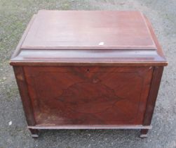 A square mahogany cellarette, with rising lid