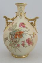 A Royal Worcester globular blush ivory vase, decorated with shot silk field flowers, monogrammed