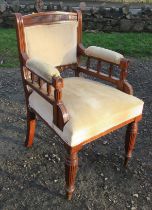 A late Victorian gallery side arm chair