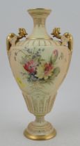 A Royal Worcester vase, decorated with flowers to a blushed ivory ground, shape No 1674, height