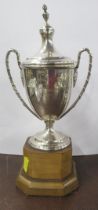 A covered silver two handled trophy cup, Worcestershire Hunt Point to Point, weight 9oz, with wooden