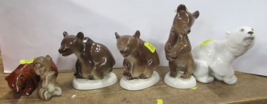 Four USSR models, of brown bears, together with one of a polar bear and another bear model