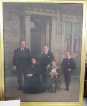 A 19th century oil on canvas, family portraits, signed S.J.Stewart, 47ins x 36ins