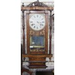 A 19th century inlaid wall clock, height 37ins