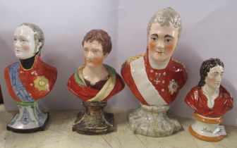 Four Staffordshire busts to include Wellington and Locke Condition Report: Restoration issues on all