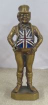 A car mascot , a gilded metal figure, of John Bull, with enameled Union Jack to his chest, height