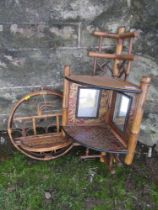 An Aesthetic movement bamboo corner shelf, with mirrors and lacquered decoration, together with a