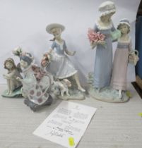 Four Lladro models, of girls, height 13ins and down Condition Report: Double figure - Flowers in
