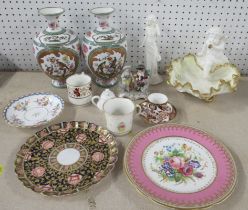 A collection of porcelain to include a pair of vases, Moore Bros bowl, plates, coffee cans etc