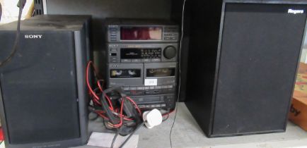 A Sony stereo system and speakers