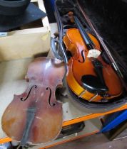 Two Violins, one cased with Berini stamp and a bow