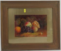 JHL Lewis, oil, still life of grapes, plums and oranges, 6.5ins x 9.5ins