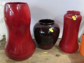 Three Bernard Moore flambe vases, height 12.5ins and down