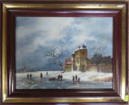 Gary Horswell, oil on canvas, winter scene, 11.5ins x 15.5ins, together with Costello, oil on