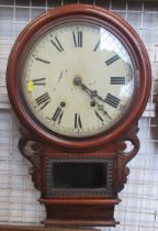 A 19th century mahogany drop dial wall clock, with carved decoration, height 28ins