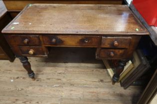 A 19th century mahogany desk, af, width 42ins together with a mid century set of shelves