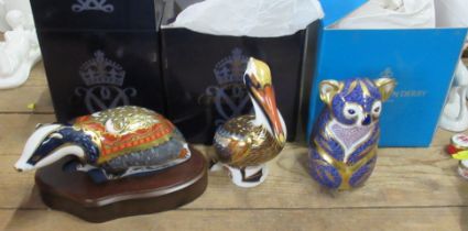 Three boxed Royal Crown Derby paperweights, modelled as animals