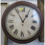 An oak cased circular wall school clock, overall diameter 15ins