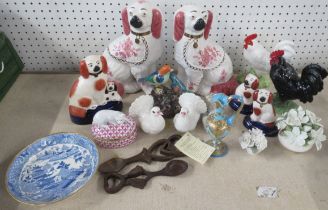 A collection of porcelain, to include Staffordshire style dogs etc