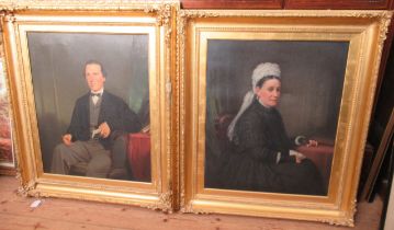 Two 19th century oil on canvas, portraits of a man and a woman, 24ins x 20ins