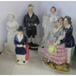 Five Staffordshire figures, to include Prince Albert, Jemmy Wood and Mrs Gladstone Condition Report: