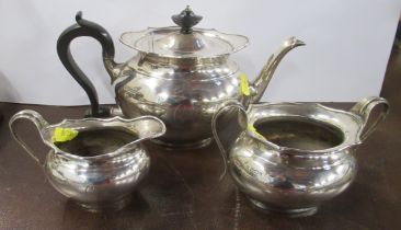 A silver three piece tea set, engraved with initials and date, Sheffield 1916, weight 28oz all in