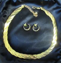 A Napier gold coloured flat twist necklace, together with matching hoop earrings