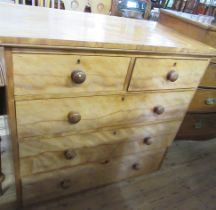 A 19th century satinwood chest, of two short over three long drawers, 42ins x 22.5ins, height 38ins