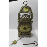 A late 19th/early 20th century brass cased lantern clock, height 9.5ins