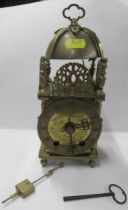 A late 19th/early 20th century brass cased lantern clock, height 9.5ins