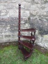 A set of stained soft wood library steps, height 48ins