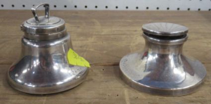 Two silver capstan inkwells, together with other silver and metalware