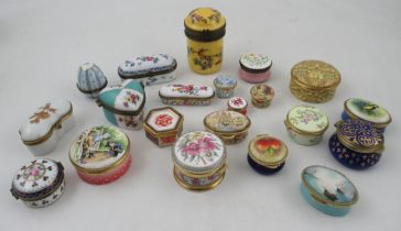 A collection of porcelain and enamel trinket boxes, all 20th century