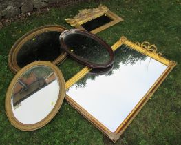 Five wall mirrors, of various size and shape