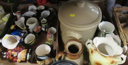 Two boxes of china to include character jugs, flagon, vases etc