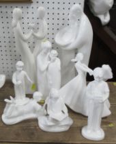 Seven Royal Doulton white figures, together with a Coalport figure
